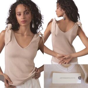 Maeve by Anthropologie Bow Tie Ribbed Knit Tank Top Pink Medium